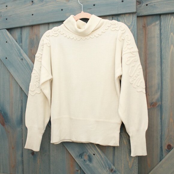 Ivory Cream 80s Vintage Sweater Wool Vintage Meister Brand Small Applique Detail - Picture 3 of 8